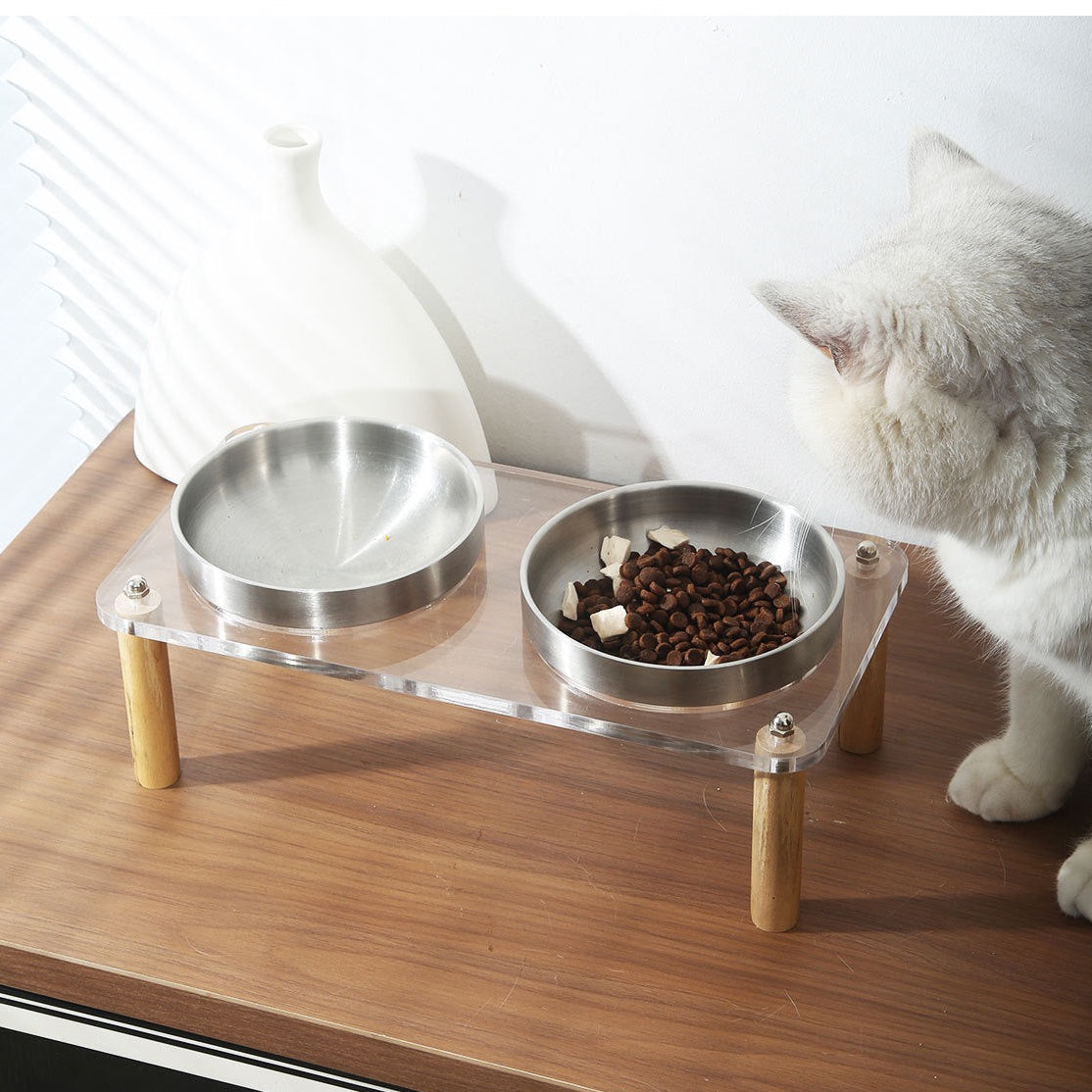 Comedero elevado de vidrio doble