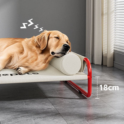 Cama elevada con base roja