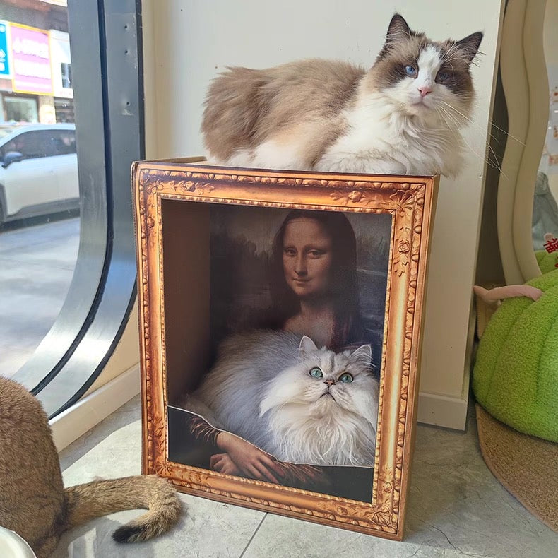 Rascador de cartón para gatos estilo monalisa cuadrado