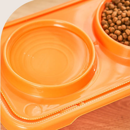 Comedero elevado de plastico doble naranja