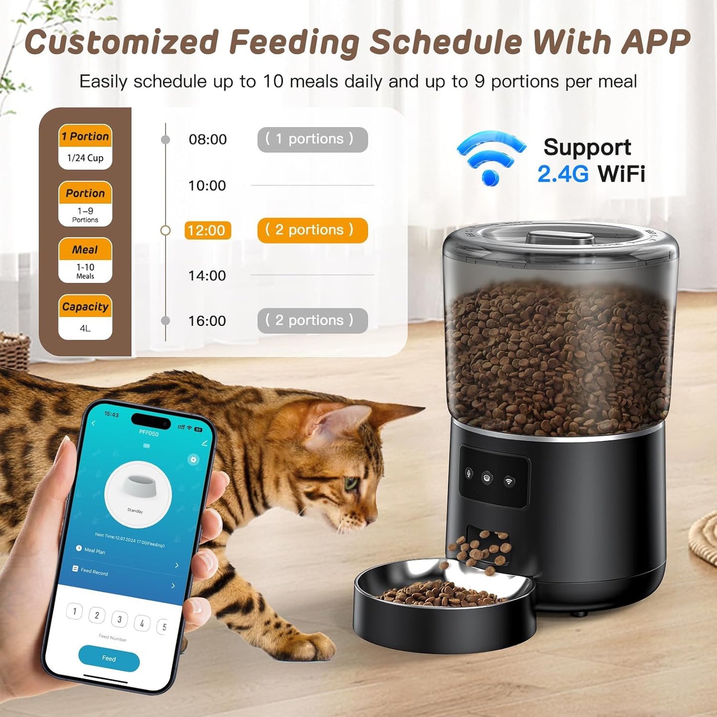 Dispensador de comida automático de mascotas 4L (WiFi y App)