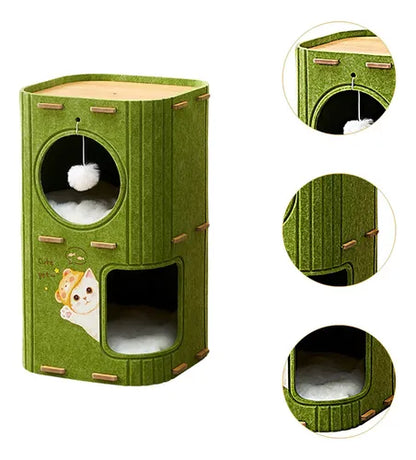 Torre de dos niveles tipo árbol para gatos cerrada 60cm alto
