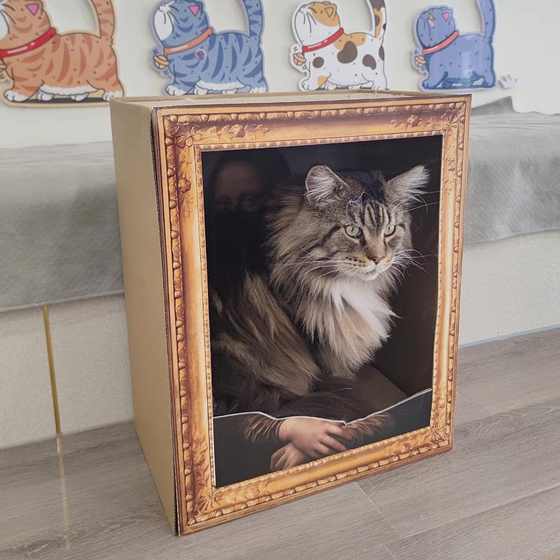 Rascador de cartón para gatos estilo monalisa cuadrado