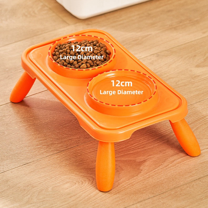 Comedero elevado de plastico doble naranja