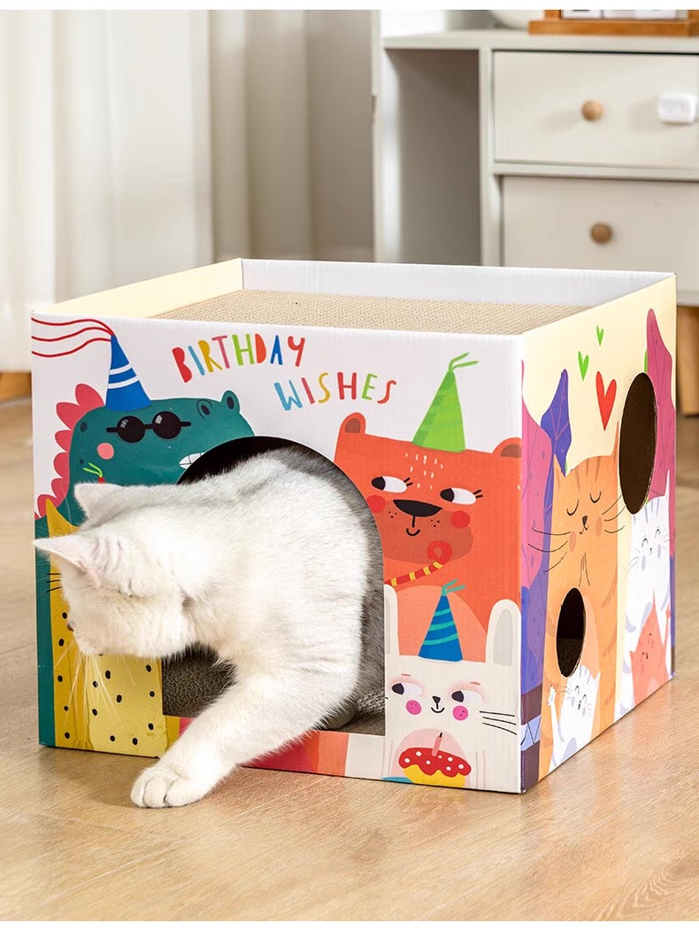 Casa de cartón rascador para gato