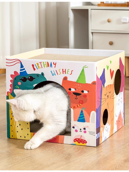 Casa de cartón rascador para gato