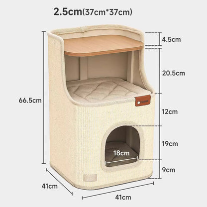 Torre de tres niveles cuadrado para gatos de sisal