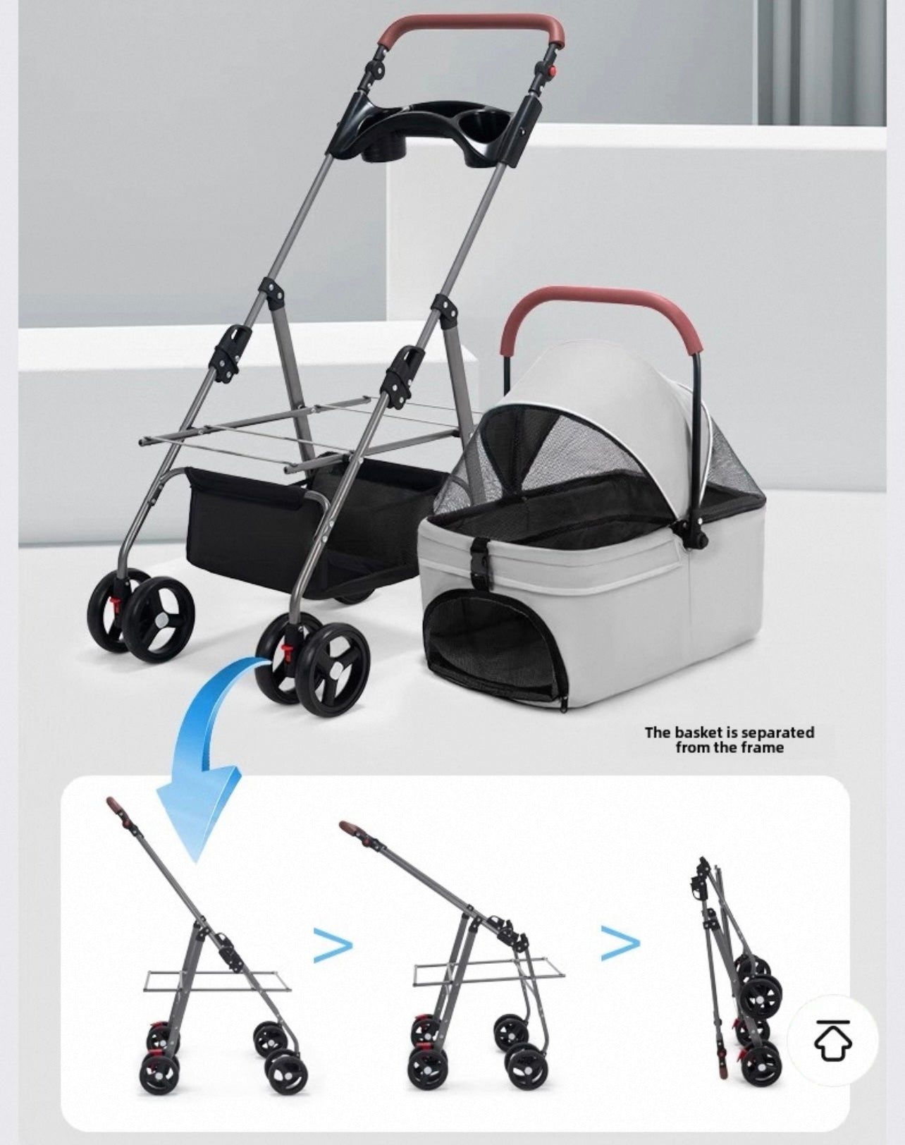 Coche desmontable para mascotas (Soporta hasta 15KG) Modelo GG-808