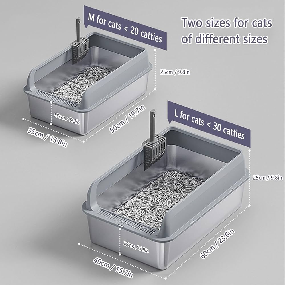 Arenero de acero inoxidable  abierto para gatos (Dos tamaños)