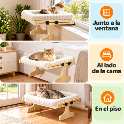 Cama colgante de madera para gatos (Soporta hasta 20kg)