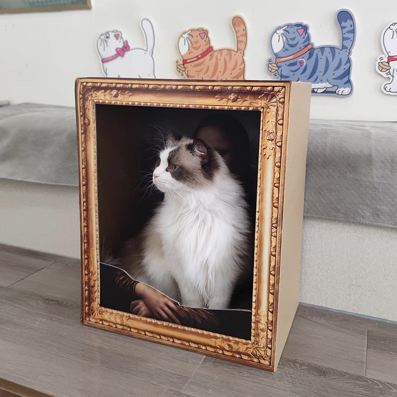 Rascador de cartón para gatos estilo monalisa cuadrado