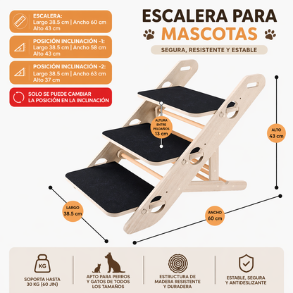 Escalera/Rampa de madera para mascotas pequeñas hasta 30KG (60lbs)