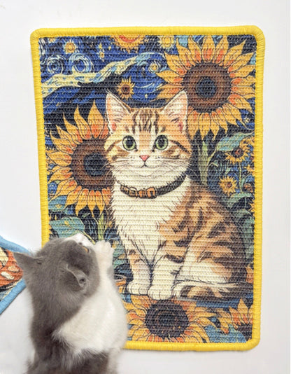 Tapete rascador adhesivos de sisal modelo gato con girasol 50*35cm