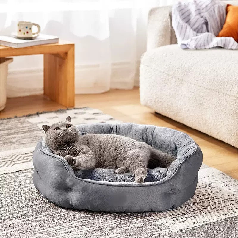 Cama redonda gris para mascota (dos tamaños)