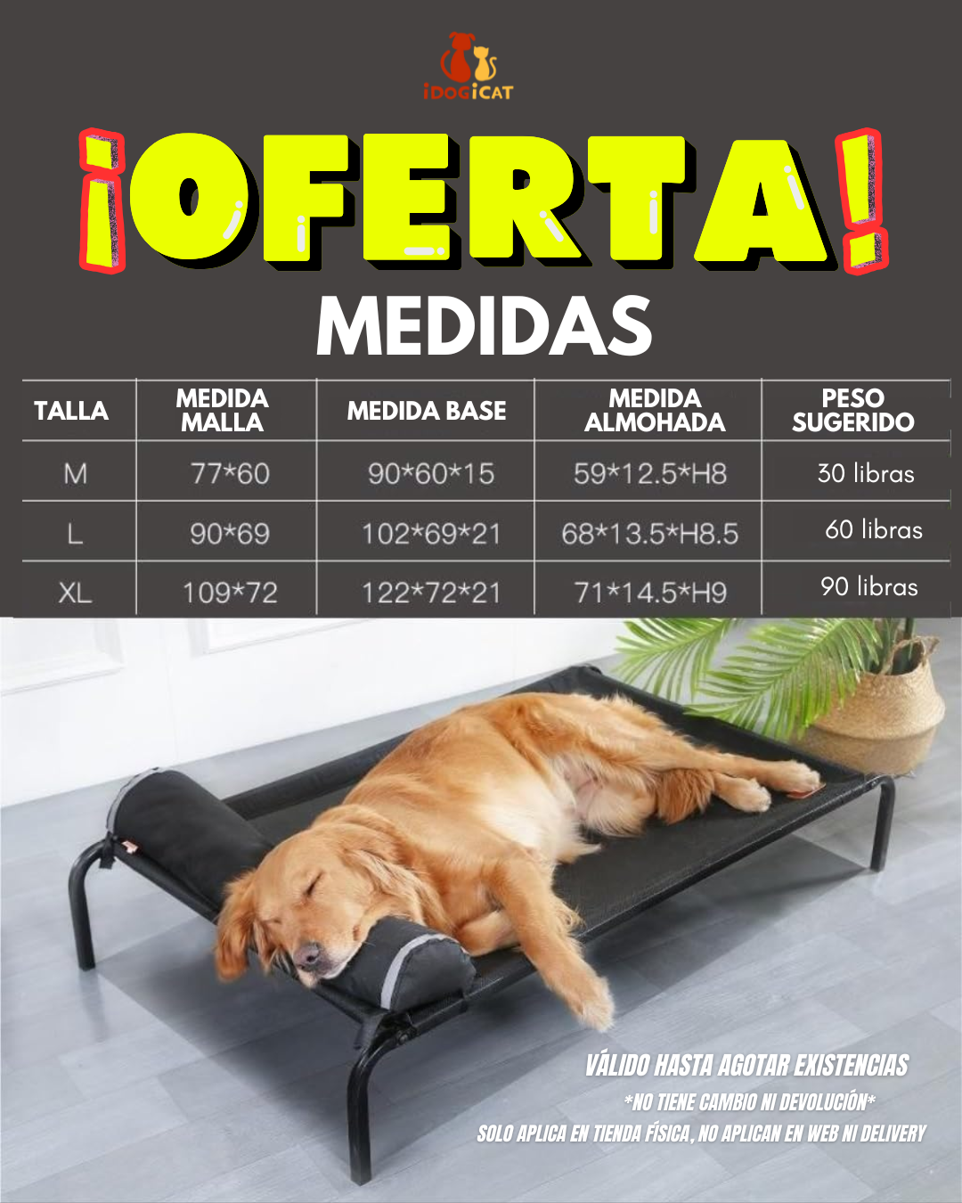 Cama elevada negra transpirable con almohada