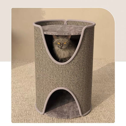 Cama y rascador para gatos gris