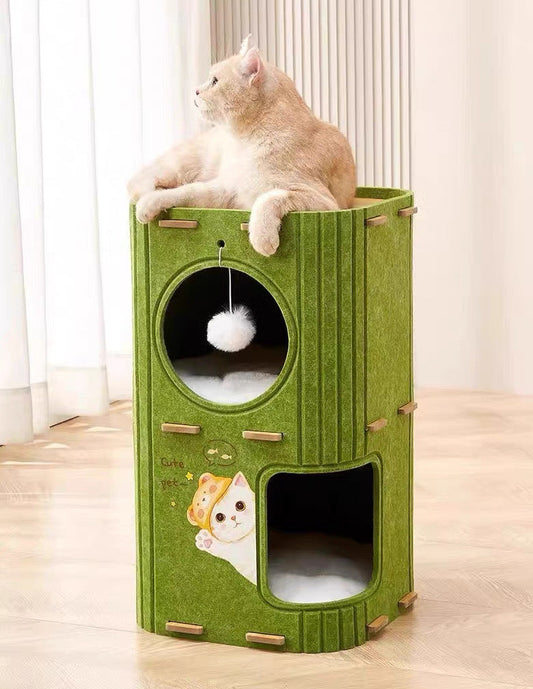 Torre de dos niveles tipo árbol para gatos cerrada 60cm alto