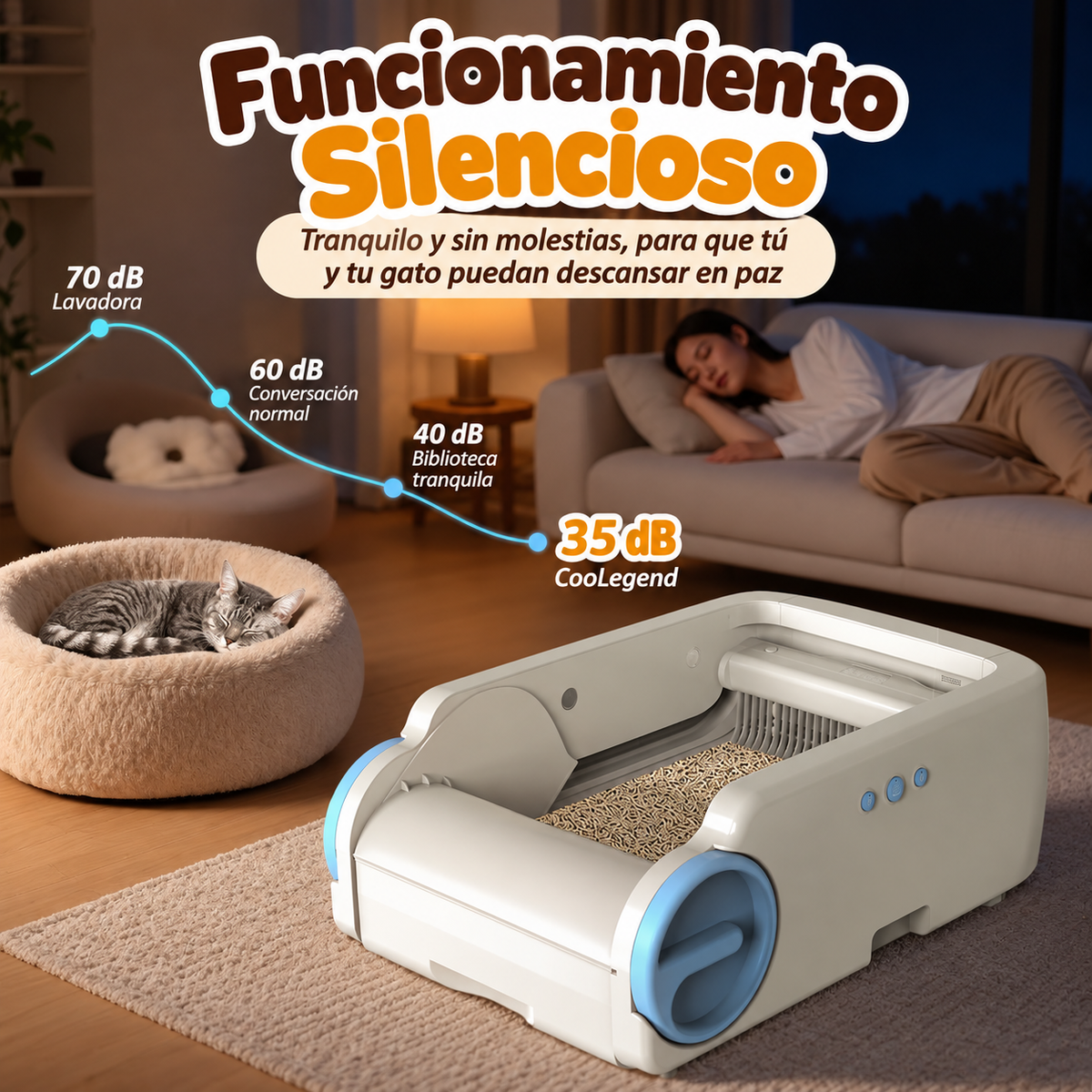 Arenero inteligente abierto de limpieza automática