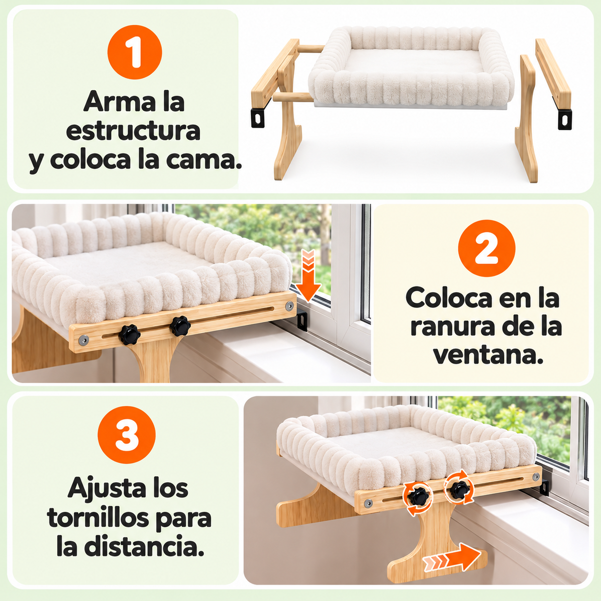Cama colgante de madera para gatos (Soporta hasta 20kg)
