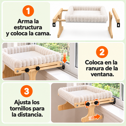 Cama colgante de madera para gatos (Soporta hasta 20kg)