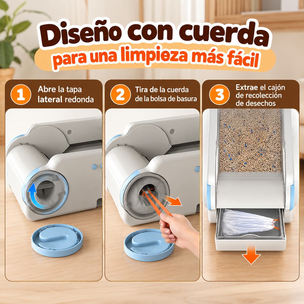 Arenero inteligente abierto de limpieza automática