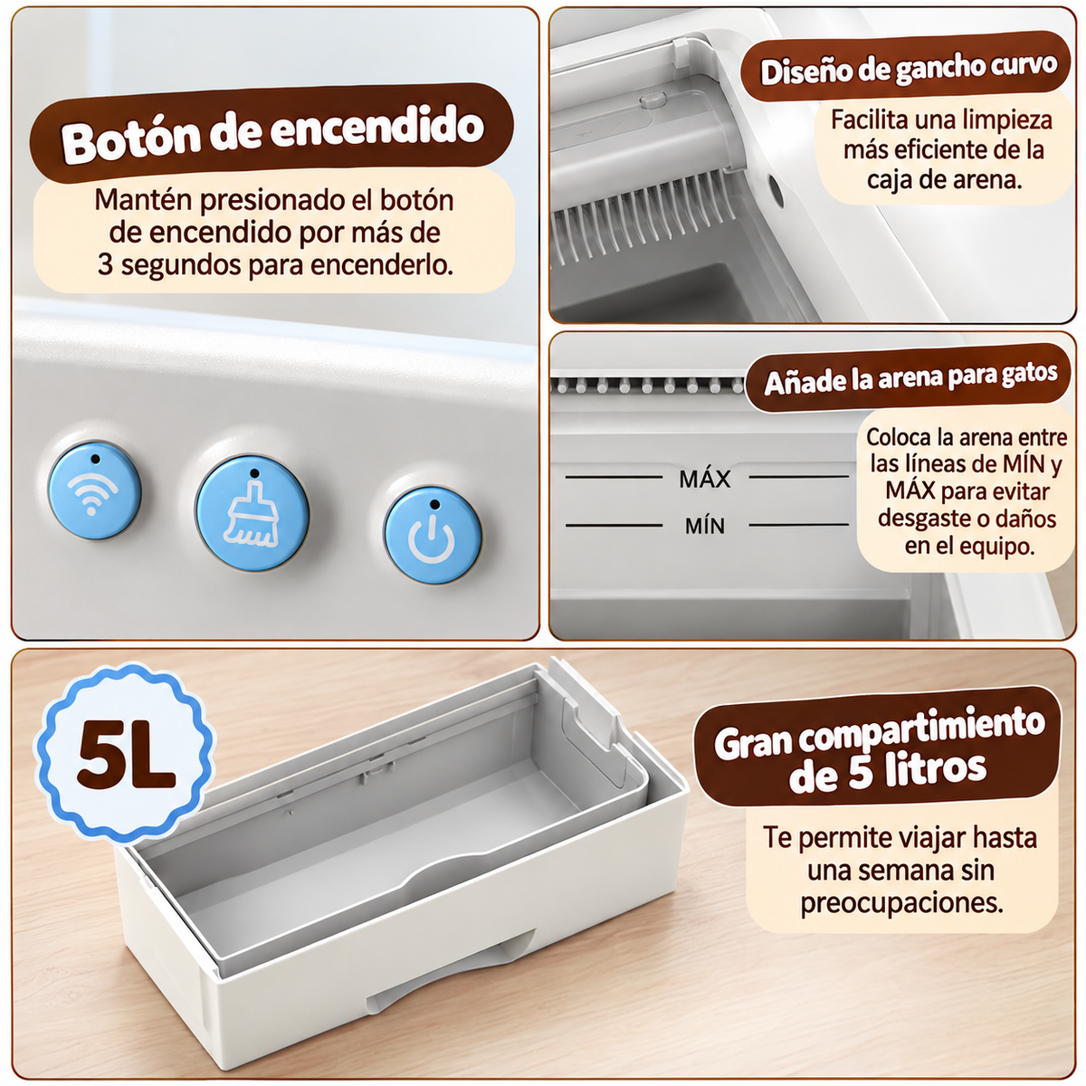 Arenero inteligente abierto de limpieza automática