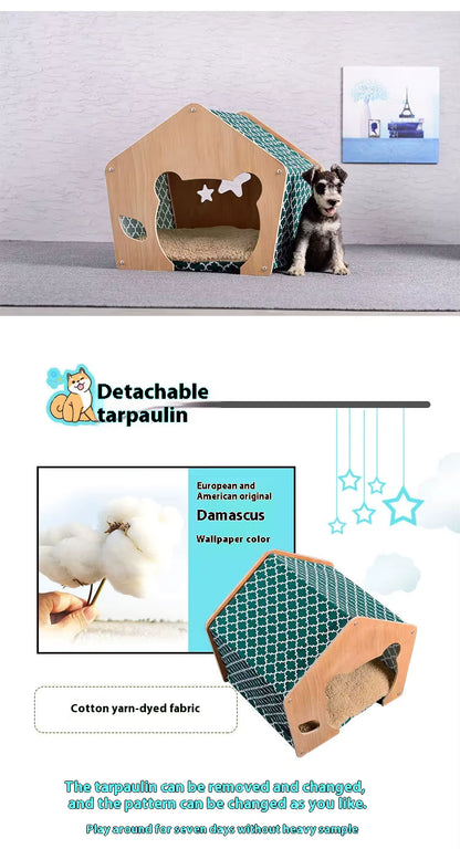 Casita de madera estilo osito para mascotas