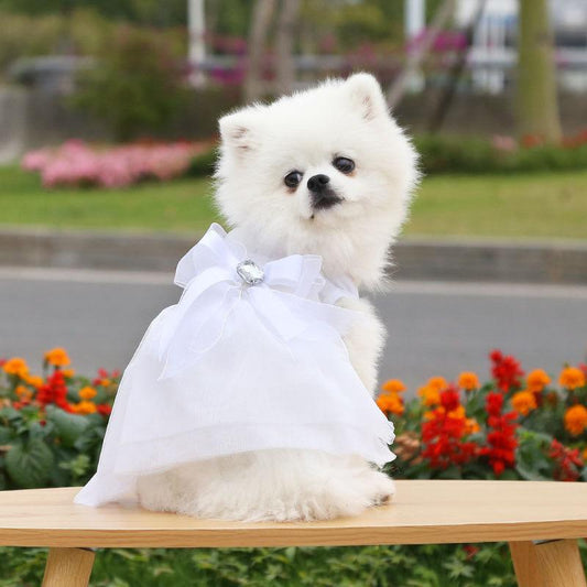 Vestido de novia blanco con lazo para mascotas #15