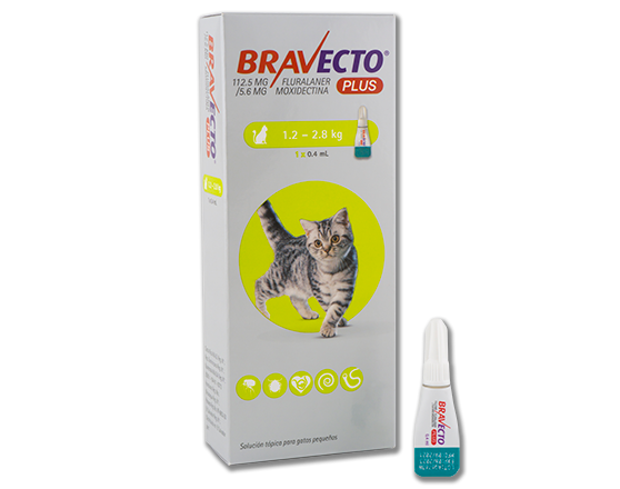 Antiparasitario interno y externo para gatos BRAVECTO 1.2-2.8kg