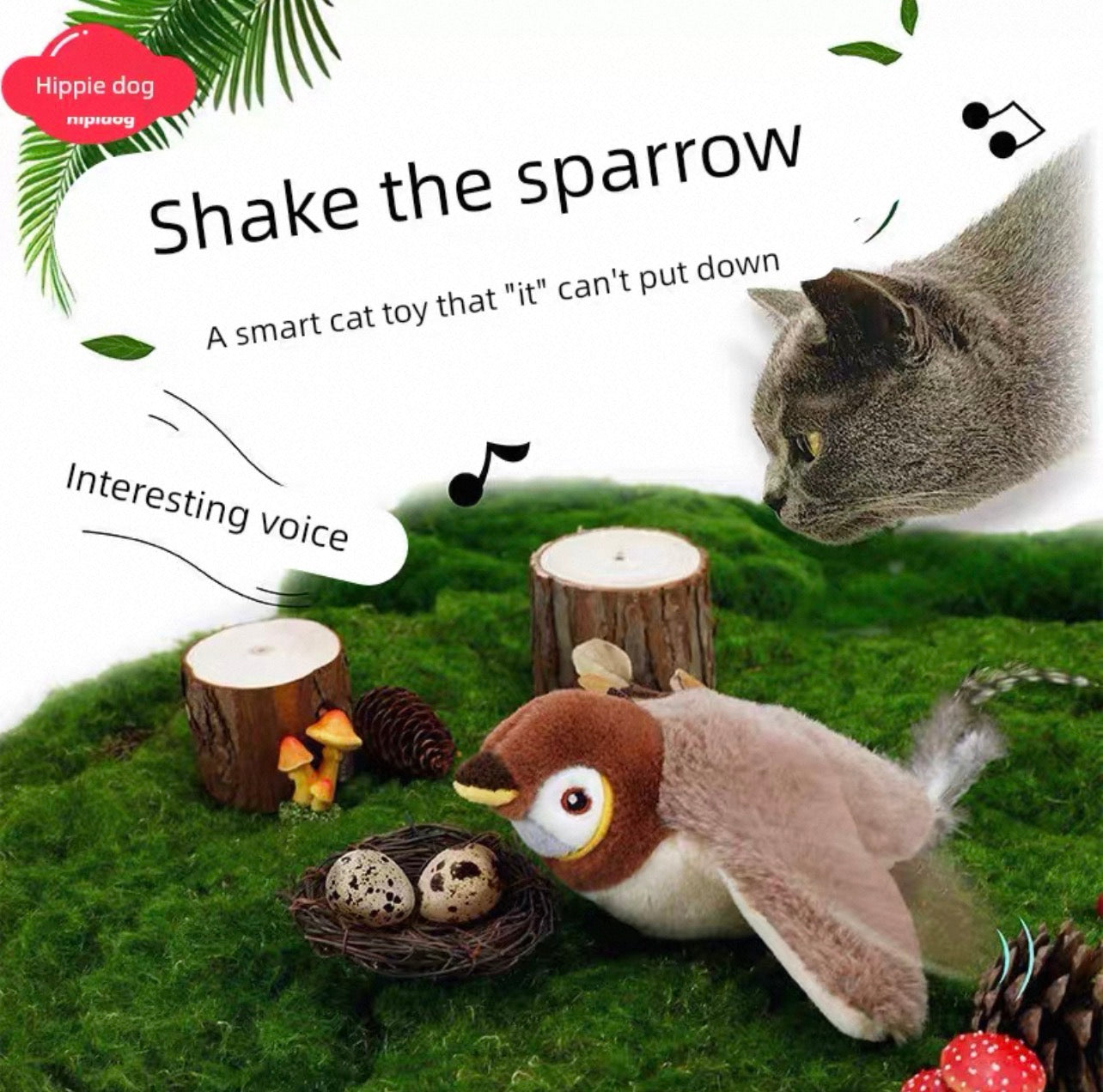 Pájaro con alas que se mueven recargable para gatos