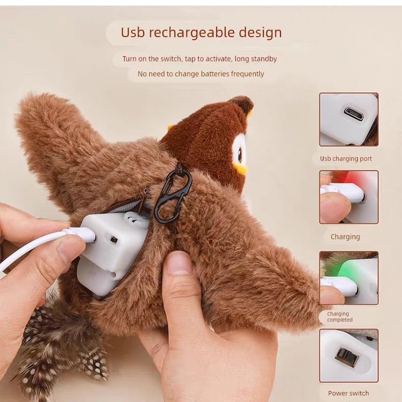 Pájaro con alas que se mueven recargable para gatos