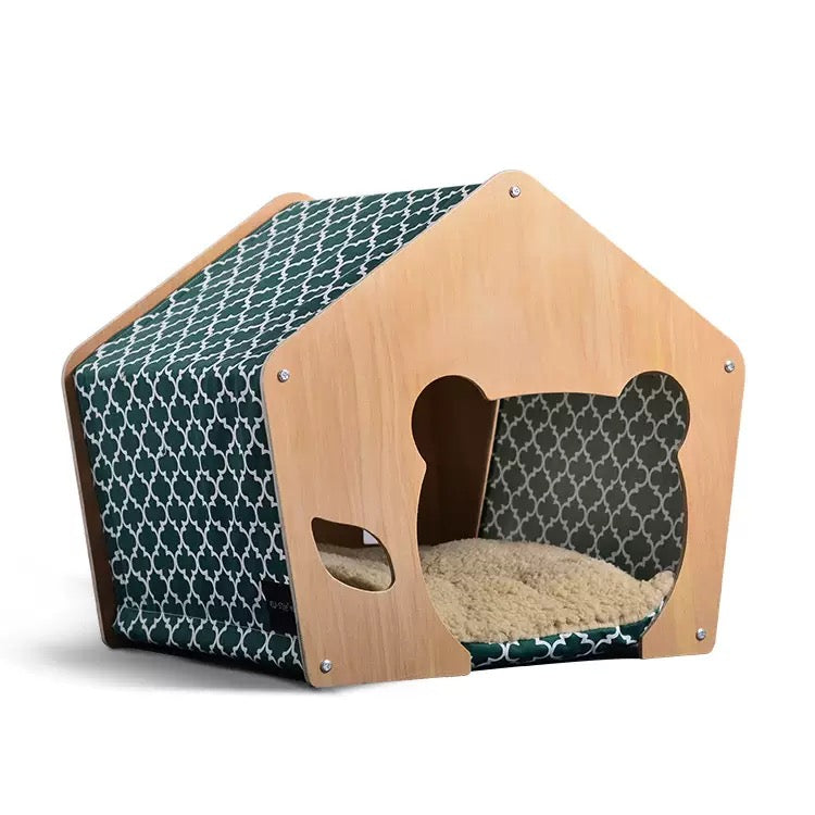 Casita de madera estilo osito para mascotas