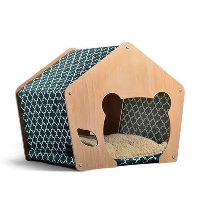 Casita de madera estilo osito para mascotas