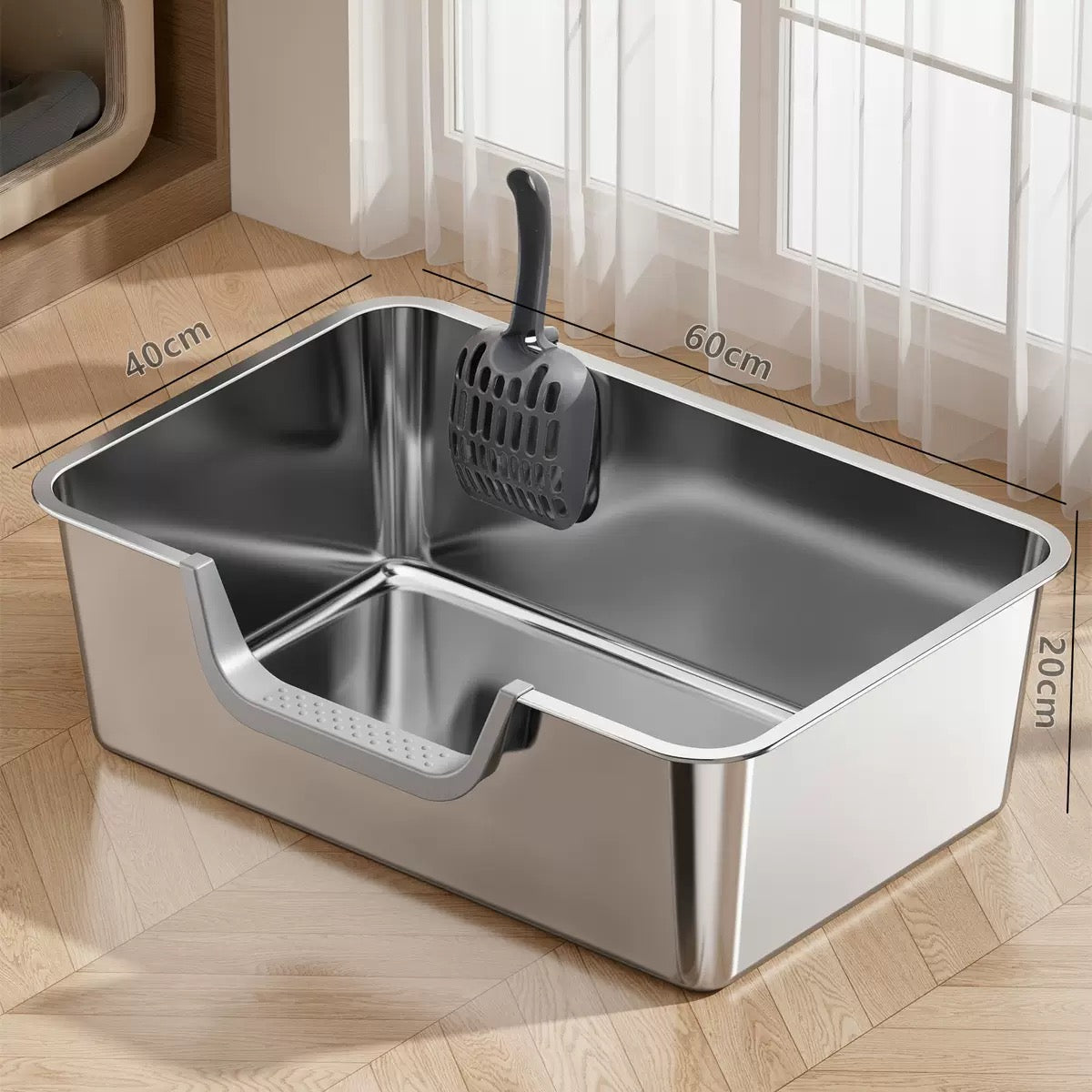 Arenero de acero abierto entrada latera 60*40*20cm