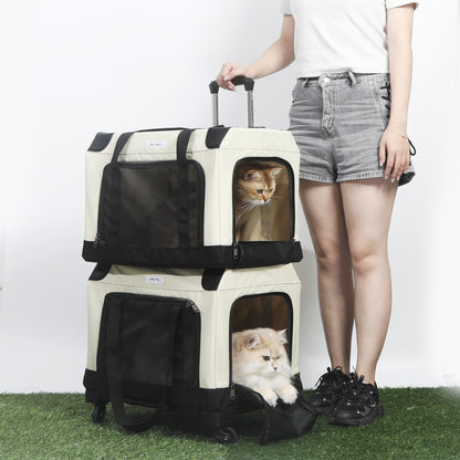 Maleta rueda doble beige con negro para mascotas 50*35*35cm