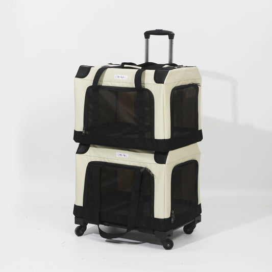 Maleta rueda doble beige con negro para mascotas 50*35*35cm