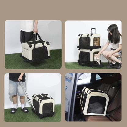 Maleta rueda doble beige con negro para mascotas 50*35*35cm