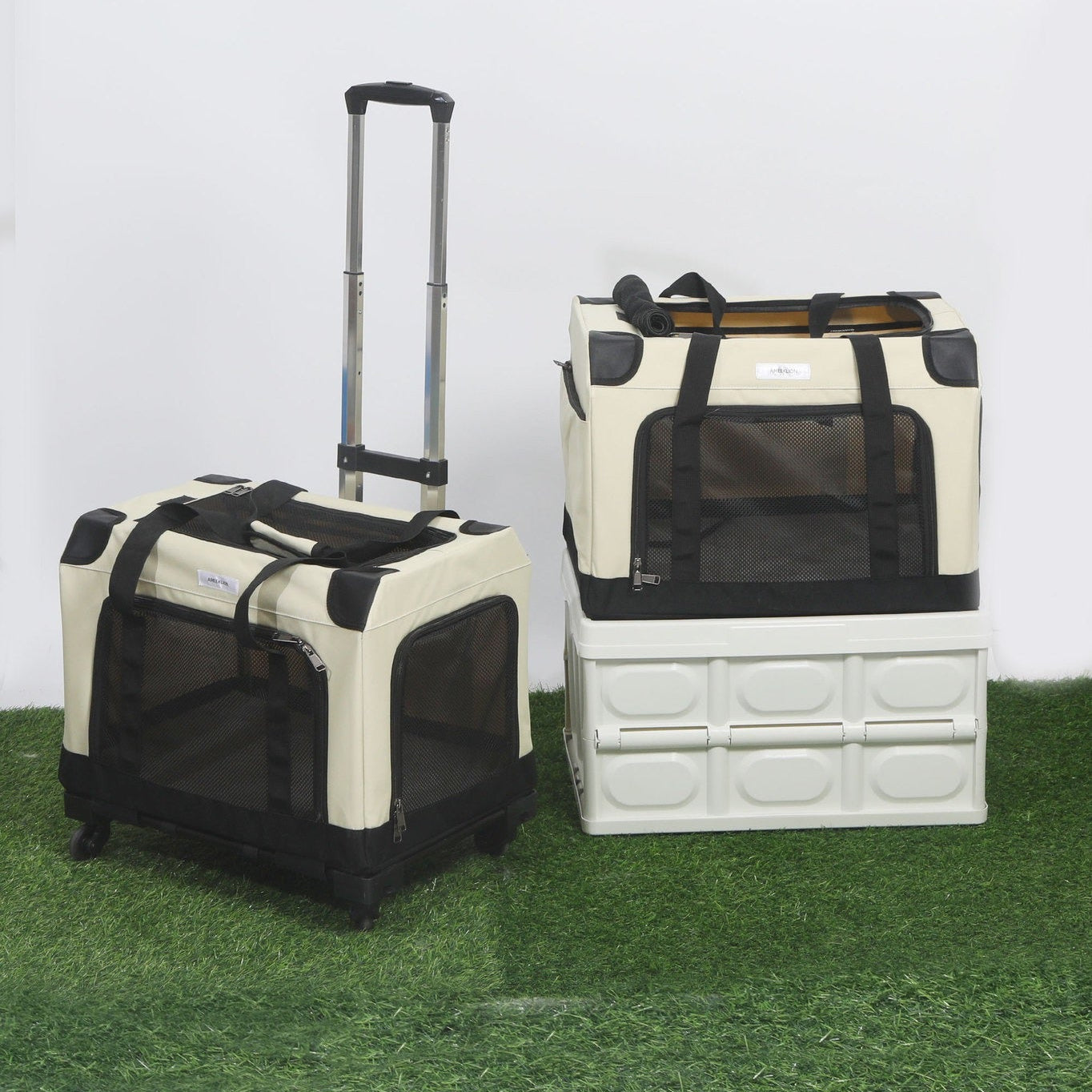 Maleta rueda doble beige con negro para mascotas 50*35*35cm