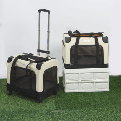 Maleta rueda doble beige con negro para mascotas 50*35*35cm