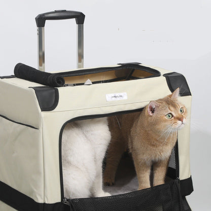 Maleta rueda doble beige con negro para mascotas 50*35*35cm