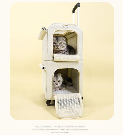 Maleta rueda doble beige para mascotas 42*28*28cm