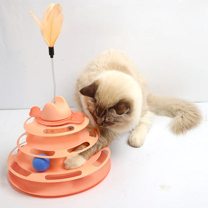 Juguete interactivo para gatos torre de tres niveles con pelota