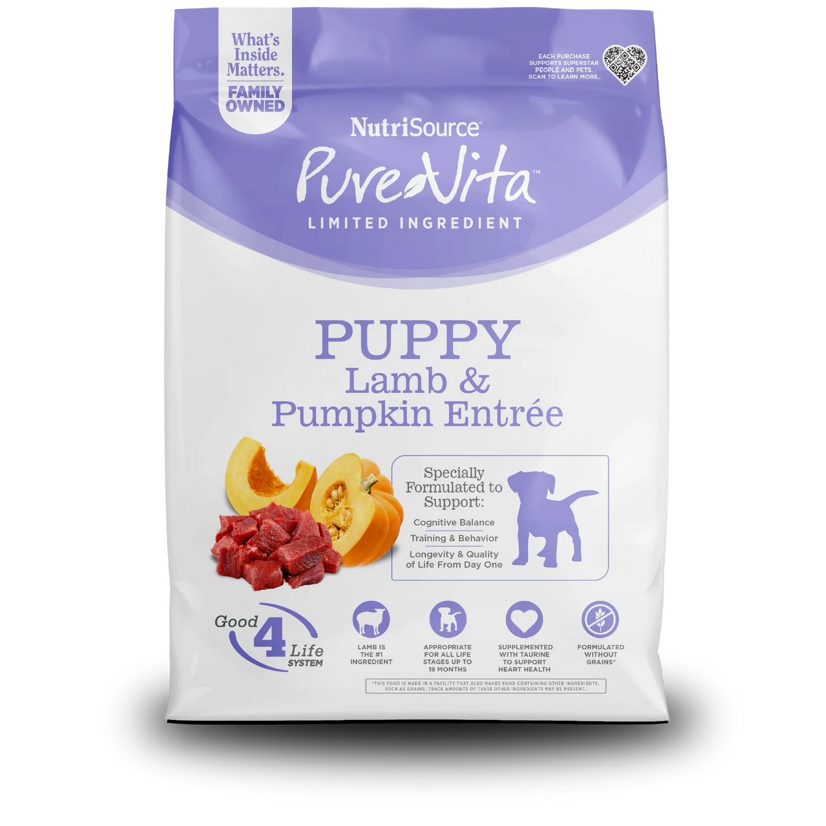 Comida para Perro Nutri Source: Pure Vita, cachorro, cordero y calabaza libre de grano  4lb