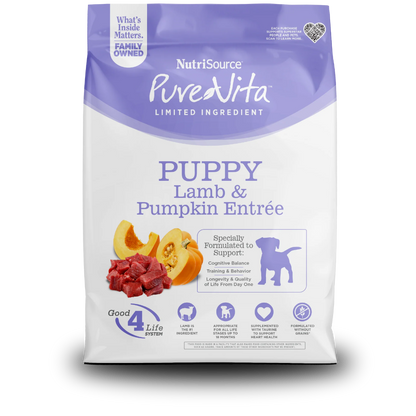 Comida para Perro Nutri Source: Pure Vita, cachorro, cordero y calabaza libre de grano  4lb