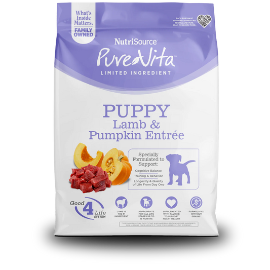 Comida para Perro Nutri Source: Pure Vita, cachorro, cordero y calabaza libre de grano  4lb