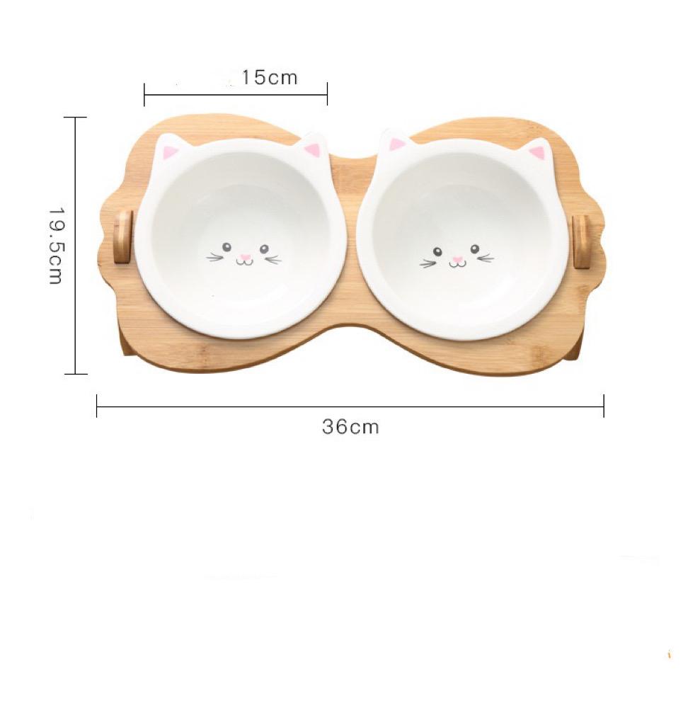 Comedero alto de cerámica de madera con diseño de gato