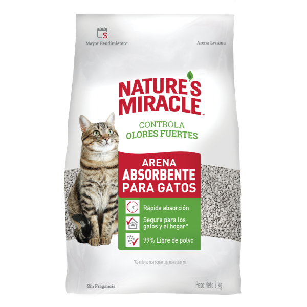 Arena No Aglomerante Nature's Miracles sin Fragancia 2kg-3.6kg