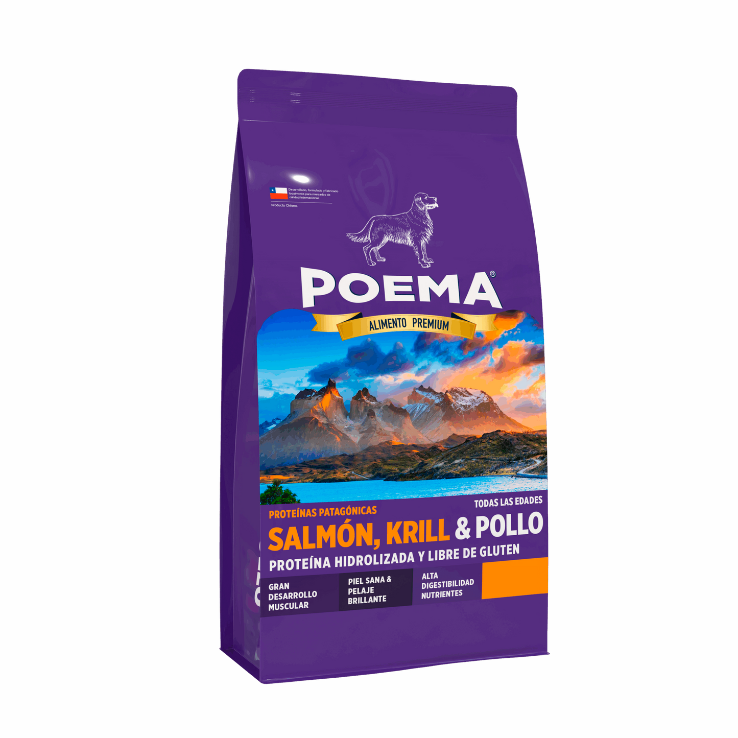 Comida para Perro,Súper Premium Poema: Para todas las edades, Proteínas Patagónicas Hidrolizadas y libres de Gluten, Salmón, Krill y Pollo  3KG