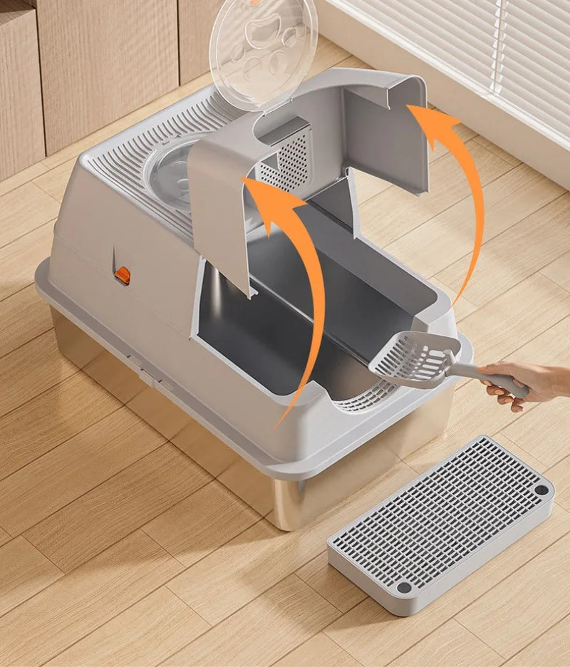 Arenero de acero inoxidable cerrado para gatos 61*41*38cm