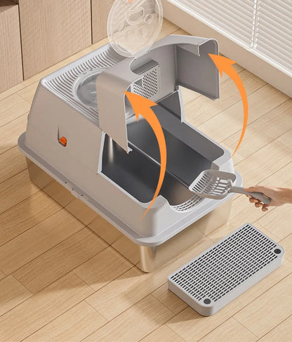 Arenero de acero inoxidable cerrado para gatos 61*41*38cm